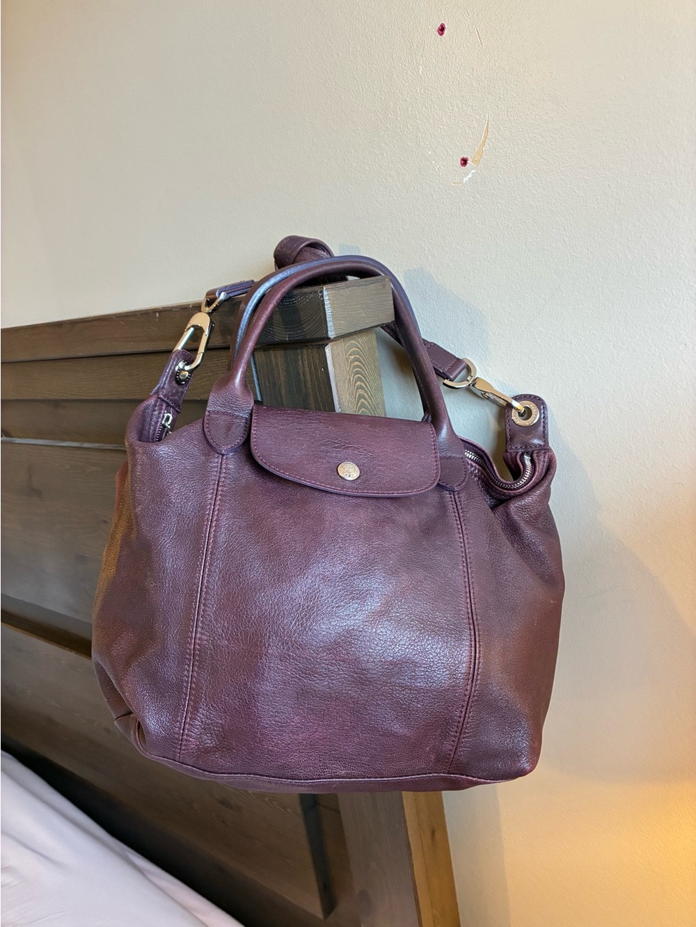 Longchamp made in France Plum Le Pliage Cuir Bag